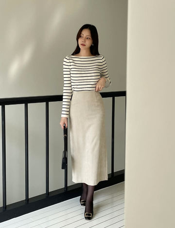 Judielle Stripe Rib Boat Neck Knit